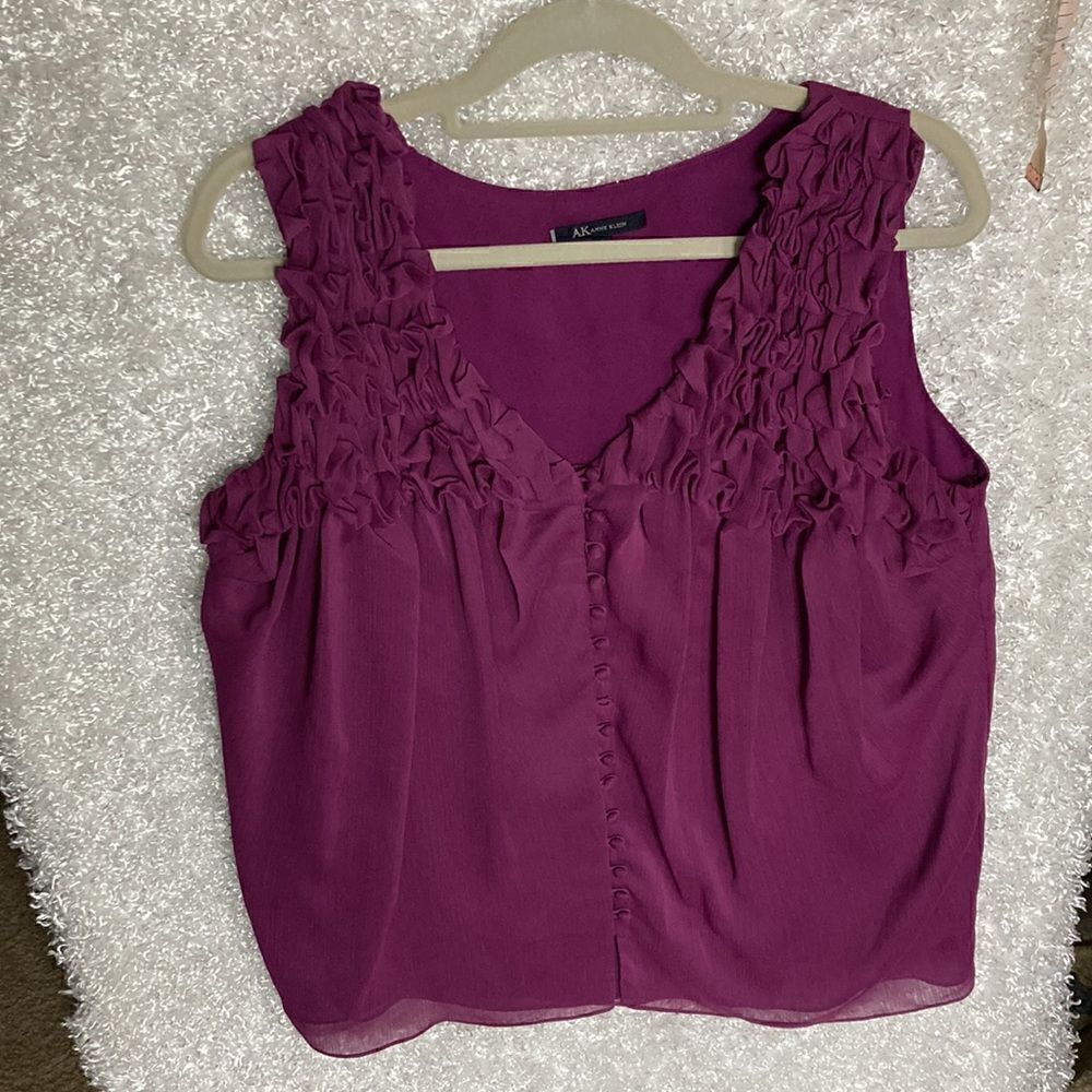 Anne Klein Purple Ruffle Button  Front Sleeveless Top Large